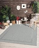 Mistra In- & Outdoor Teppich Flachgewebe, Modernes Design, Trendige Farben, Superflach, UV- und Witterungsbeständig, Bordüre, Grau, 80 x 200 cm