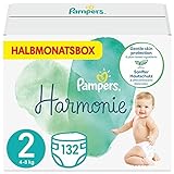 Pampers Baby Windeln Größe 2 (4-8 kg) Harmonie, 132 Stück, HALBMONATSBOX, Sanfter Hautschutz Und Pflanzenbasierte Inhaltsstoffe