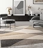the carpet Pearl Moderner Dichter Kurzflor Wohnzimmer Schlafzimmer Teppich, Konturenschnitt, Geometrische Muster, Wellenmuster, Beige, 140 x 200