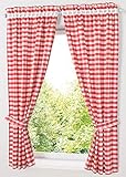 Yaland Blickdichter Vorhänge mit Karo-Muster Landhaus Gardinen Wohnzimmer Gardinenschals mit Raffhalter (BxH 80x120cm, rot) 2 Stück