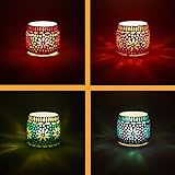 4er Set Orientalisches Mosaik Windlicht Ajub 7cm groß Bunt | Orientalische Glas Teelichthalter orientalisch | Marokkanische Windlichter aus Glas als Dekoration | 4 Stück