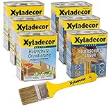 Xyladecor Dauerschutzlasur und Grundierung, UV Holz-Lasur für außen im Set, mit Pinsel (3x 0,75L + 3x 0,75L, kastanie)