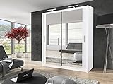 GSW Schlafzimmer-Möbel moderner Doppelspiegel Schwebetürenschrank mit Einlegeböden, Kleiderstange und LED-Licht (120 cm, weiß)