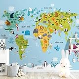 3D Wallpaper Cartoon Tierwelt Karte Fototapeten Kinderzimmer Selbstklebende Wasserdichte Aufkleber Wohnkultur Tapeten-200X140cm