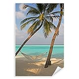 Postereck - 0656 - Hängematte, Palmen Meer Urlaub Strand Insel - Wandposter Fotoposter Bilder Wandbild Wandbilder - Leinwand - 60,0 cm x 40,0 cm