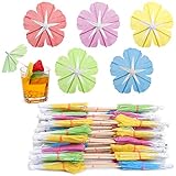 40 Stück Zahnstocher Papierschirme Bambus Zahnstocher Handgemachte Cocktail Sonnenschirm Sticks für Cocktail Dekorationen (Hibiskus)