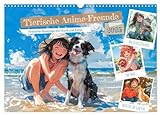 Tierische Anime-Freunde - Fröhliche Streifzüge mit Hund und Katze (Wandkalender 2025 DIN A3 quer), CALVENDO Monatskalender