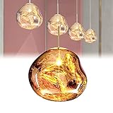 Pendelleuchte Esstisch Vintage Hängelampe Glas Lampenschirm Hängelampe Höhenverstellbar Wohnzimmer Hängeleuchte Küche Deko Esstischlampe, Fassung: E27, Gold, Ø27cm