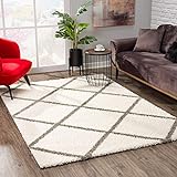 SANAT Madrid Shaggy Teppich - Hochflor Teppiche für Wohnzimmer, Schlafzimmer, Küche - Creme, Größe: 120x170 cm
