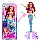 Disney Prinzessin Arielle die Meerjungfrau Puppe, Meerjungfrau Spielzeug, Schwanzflosse verändert durch Wasser Farbe, Disney Geschenke, Spielzeug ab 3 Jahre, HLW00