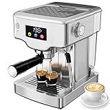 Homtone Espresso Siebträgermaschine 20 Bar, Edelstahl Halbautomatische Espressomaschine mit Milchaufschäumer für Cappuccino,Kaffeemaschine für den Hausgebrauch, 1350W, 1,8 Liter Wassertank