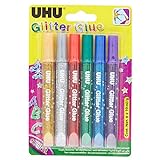 UHU Glitter Glue Original, Glitzerkleber zum Basteln, Dekorieren und kreativen Gestalten in Tube mit feiner Dosierspitze, 6 x 10 ml