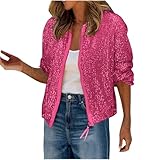 NZYIHAO Glitzer Jacke Damen Party Bomberjacke Pailletten Sweatjacke Winterjacke mit Reißverschluss Locker Übergangsjacke Langarm Pilotenjacke Leichte Outdoorjacke Freizeitjacke ohne Kapuze Streetw