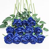 Tifuly 12 PCS Künstliche Rosen, 19,68 '' Single Long Stem Fake Rose Seide Braut Hochzeitsstrauß Realistische Blume für Hausgarten Party Hotel Büro Dekor (Blossom Roses, Blue)