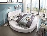 Rundbett Zarah 180x200 cm in weiß Designbett mit Nachttisch mit SAM®-Lederimitat bezogen
