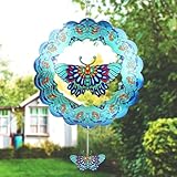N&T NIETING Schmetterlings-Windspiel mit Schwanz-Spinner, 3D-Farbverlauf, Garten-Spinner mit Kugel-Spiralschwanz, kinetische hängende Windfänger-Skulpturen für Frauen, Geschenk, I