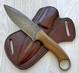 CraftTal Handgeschmiedet Jagdmesser, 12 cm Klinge aus ECHT Damaststahl, Griff aus Rosenholz 25 cm Gesamtlänge hochwertige ECHT Lederscheide Geschenk für Jäger. Geschenk fü