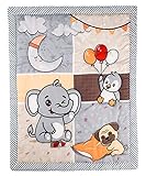 HMtideby Babydecke mit Tiermotiven, Steppdecke für Kinderbett, Babydecke, für Jungen und Mädchen, 84 x 107 cm, grauer Elefant