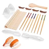 Amazy Sushi Set | Sushi Maker Set für Anfänger inkl. Sushi Rollmatte aus Bambus, Reislöffel, Sushi Maker und Essstäbchen mit Ablage - einfach bedienbar für Einsteiger und Profi