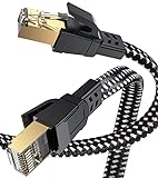 Cat 8 Ethernet-Kabel, Nylon geflochtenes High Speed 26AWG 40 Gbit/s 2000 MHz SFTP Flach-Patchkabel, Cat8 LAN Internet Netzwerk RJ45 Kabel geschirmt in der Wand, Gaming (30.5 m, schwarz)