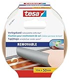 tesa Verlegeband rückstandsfrei entfernbar - Gewebeverstärktes, doppelseitiges Klebeband zum Verkleben von Teppich- und PVC-Bodenbelägen - 10 m x 50 mm