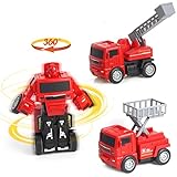 3 Stück Feuerwehrauto Spielzeug set, Robot transformers feuerwehr spielzeug ab 3 Jahren,360 Grad Rotating Impact Deformation Car Friction Power, Spielzeugautos Geschenke für Jungen und Mädchen
