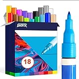 QBIX Acrylstifte für Steine wasserfest, Acrylic Paint Marker zum Bemalen von Kunststoff, Glas, Holz, Leder und Porzellan, Bunte Malstifte für Erwachsene und Kinder in 18 Farben