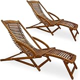 Casaria® 2X Sonnenliege Klappbar Wetterfest Holz Fußstütze Kissen 160kg Belastbarkeit Garten Balkon Liege Liegestuhl Schaukelliege 160x70cm Ak