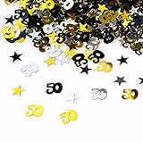 Oblique-Unique® 50. Geburtstag Jubiläum Konfetti Gold Silber Schwarz Sterne Tisch- Konfetti mit Spiegeleffekt - über 500 Stück