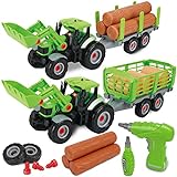 GILOBABY 54 Teile Kinder Traktor Spielzeug, 2 in 1 DIY Montage Bauernhof Spielzeug Set mit Bohrmaschine, Licht und Sound, Lernspiele Kinderspielzeug Geschenk für Jungen Geburtstag ab 3 Jahre