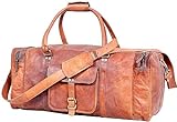 Weekender Luggage XL Geräumige Leder Sporttasche Freizeittasche Damen Herren Vintage Braun 61 cm Große Reisetasche für Herren