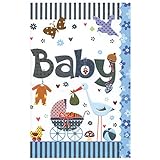 Susy Card 40009858 Grußkarte zur Geburt/ Junge 'Kinderwagen, Storch', Maße: 17 x 11 x 0, 1 cm
