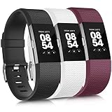 Yandu Kompatibel mit Fitbit Charge 2 Armband, Verstellbare Weiches Silikon Sport Ersatzarmband für Fitbit Charge 2 (Schwarz/Weiß/Wine Rot, S)