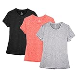 icyZone® Damen Sport T-Shirt Running Fitness Shirts Sportbekleidung Kurzarm Oberteile Shortsleeve Top XL Black/Granite/Orange