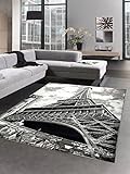 CARPETIA Designer Teppich Paris Eiffelturm Motiv grau schwarz Größe 80x150 cm