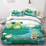 MOBEITI Bettwäsche Set 200x220 cm - Kind, Niedlicher Frosch Muster Design, Winter Warm Bettbezug und Kissenbezug 3 teilig, Weiche Allergiker Microfaser Bettwäsche-Sets