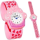 alles-meine.de GmbH 3-D Effekt - Kinderuhr / Armbanduhr - Muffin & Herzen - mit Silikon Schnapp Armband - Uhr für Kinder & Erwachsene / für Mädchen - Herzen pink Törtchen / H..