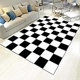Designer Teppich Wohnzimmer Farbkombination - Karo Tisch Teppich schwarz und weiß Karierte Kombination Moderne minimalistische Nähte Mode Anti-Fading-120 x 160 cm