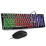 Mafiti Tastatur und Maus Set, Kabelgebundenes --, LED Hintergrundbeleuchtung QWERTZ (DE-Layout), Regenbogen Farben Beleuchtetung für Gaming und Büro