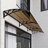 Braune Vordertür, Terrassenüberdachung, Vordach, Vordach, mit UV-Regen- und Schneeschutz, 60/80/100 cm, leise, für Tür, Fenster, Dachvordächer, inklusive schwarzer Halterung (60 x 480 cm)