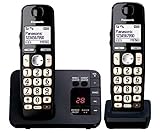 Panasonic KX-TGE722 DECT Schnurlostelefon mit großem Tastendruck, mit störender Anrufsperre und digitaler Anrufbeantworter (Doppelhörerpack), Schwarz