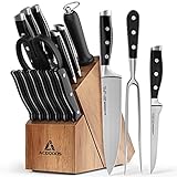 Profi Messerblock mit Messer, Messerset 17-tlg, Kochmesser Set mit Holzblock, inklusive Küchenschere und Wetzstahl von ACOQOOS