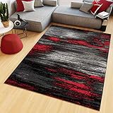 TAPISO Maya Teppich Kurzflor Modern Verwischt Meliert Streifen Design Schwarz Grau Rot Weiß Wohnzimmer Schlafzimmer ÖKOTEX 120 x 170