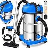 MASKO® Industriestaubsauger Staubsauger Nass Trocken Sauger Edelstahl 2300W + Steckdose | Blasfunktion | Push&Clean | Industrie-Sauger mit & ohne Beutel | beutellos Blau