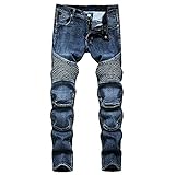 LONGBIDA Herren Biker-Jeans im Used-Look, schmale Passform - Beige - 54