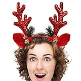 Umifica Rentier Stirnbänder Weihnachten,Niedliches weihnachtliches Liebeshorn-Stirnband mit Jingle Bell | Weihnachtskostüm-Accessoires, Kopfbedeckungen, perfekt für Weihnachtsfeiern