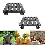 YRHome 2er WPC Pflanzenroller Eckig 30x30cm Tragkraft 100kg Blumenroller Rollbrett Pflanzen Blumentopf für Außen und Innenbereich Untersetzer mit Rollen Feststellbar für Pflanzen,