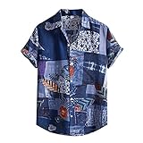 Bluse T-Shirt Oberteile Hemden Herren Mode Modetrend Kurzarm Strand Druck Einreihig Revers (L,4dunkelblau)