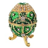 chiwanji Green Faberge Russian Egg Vintage Easter Rhinestone Jewelry Box Legs Decor
