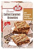 RUF Salted Caramel Brownie, Brownie-Backmischung mit Karamell-Chunks und Karamellsoße, inklusive Brownie Backform, Trendsorte Karamell, 1x455g